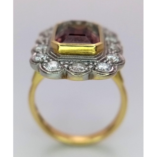 41 - A 18K YELLOW GOLD DIAMOND AND BI COLOUR TOURMALINE CLUSTER RING 7.9G SIZE M 1/2

ref: STOCK 6765