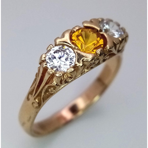 433 - A 9k yellow gold CZ set gypsy style Ring, 3.6g (clear cz:4mm/yellow cz:5mm), size Q 1/2

ref: SH1295... 