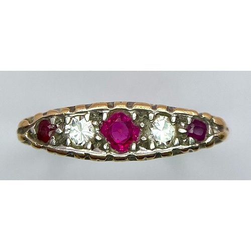 244 - A 18K Yellow Gold Diamond and Ruby 5 Stone Ring, 3.4g, (dia: 0.10ct/Ruby: 0.17ct) Size O

ref: SR26