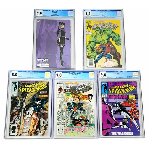 52 - Five Very Collectible CGC Graded Comics: Spiderman #288 - 9.4 rating, Spiderman #382 - 9.4 rating, B... 