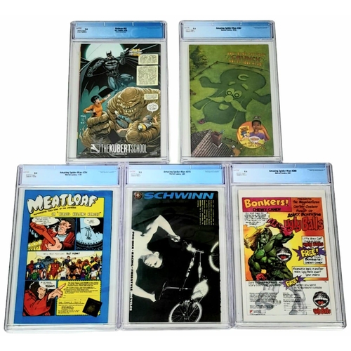 52 - Five Very Collectible CGC Graded Comics: Spiderman #288 - 9.4 rating, Spiderman #382 - 9.4 rating, B... 