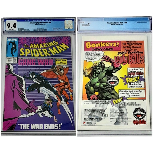 52 - Five Very Collectible CGC Graded Comics: Spiderman #288 - 9.4 rating, Spiderman #382 - 9.4 rating, B... 