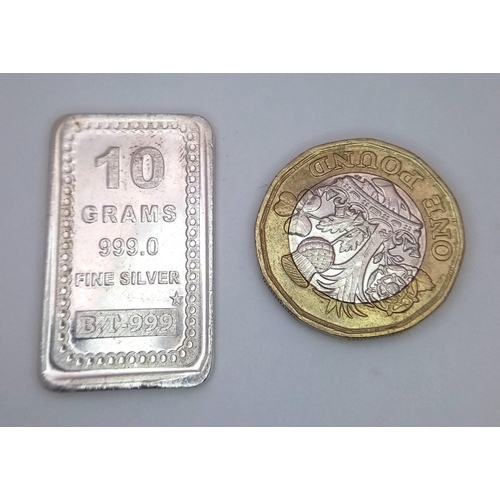 980 - A 10 GRAM BAR OF FINE SILVER 999.0  approx 32mm x 19mm

ref: SC 1115