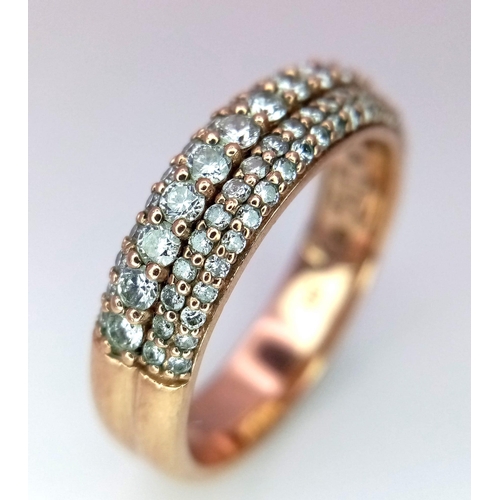 258 - A 9K ROSE GOLD 4 ROW DIAMOND BAND RING 1CT approx 5.2G SIZE U

ref: RPM 1004