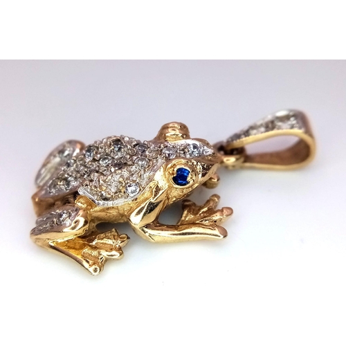 293 - A 9K YELLOW GOLD STONE SET FROG PENDANT 7G  33mm x 18mm

ref: SC 1118