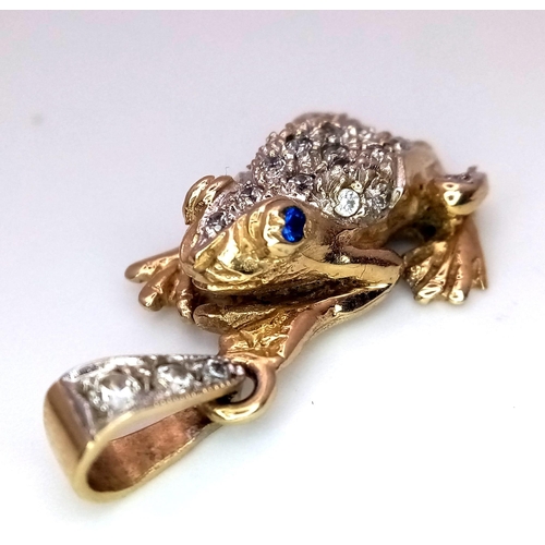 293 - A 9K YELLOW GOLD STONE SET FROG PENDANT 7G  33mm x 18mm

ref: SC 1118