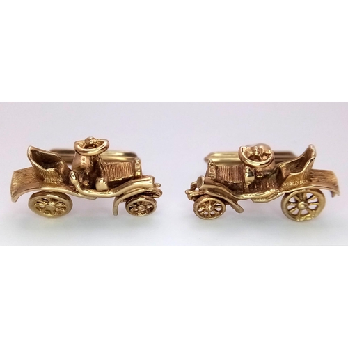 59 - A Wonderful Vintage Pair of 9K Yellow Gold Car Cufflinks. 9.9g total weight.