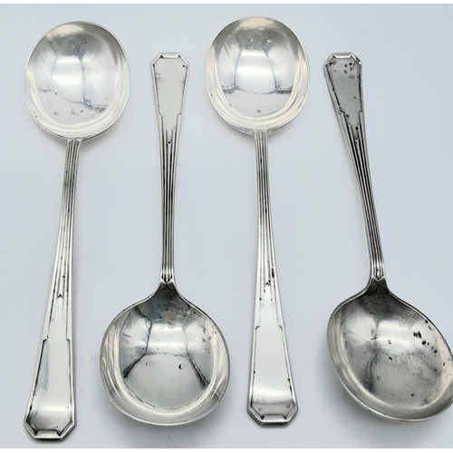 309 - Four 1937 Sheffield Sterling Silver Serving Spoons. Full UK hallmarks. 327g total weight. 20cm lengt... 