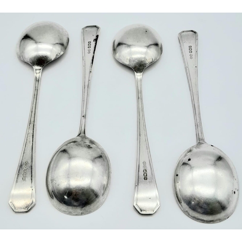 309 - Four 1937 Sheffield Sterling Silver Serving Spoons. Full UK hallmarks. 327g total weight. 20cm lengt... 