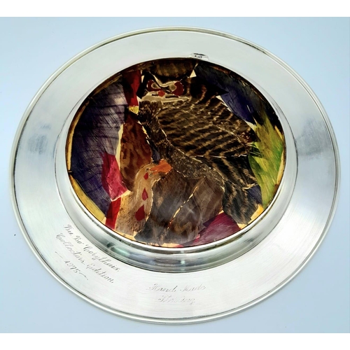 317 - A Handmade Vintage Sterling Silver Limited Edition (15/500) Decorative Owl Plate. Brilliantly crafte... 