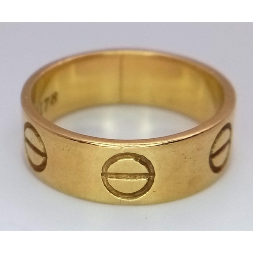 55 - A 18K YELLOW GOLD CARTIER STYLE BAND RING 5.56G SIZE M 1/2

ref: SC 1078