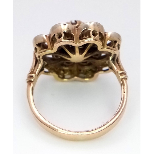 62 - A 14K YELLOW GOLD VINTAGE OLD CUT DIAMOND CLUSTER RING, IN THE FLORAL DESIGN 0.30CT 7.3G SIZE M 1/2
... 