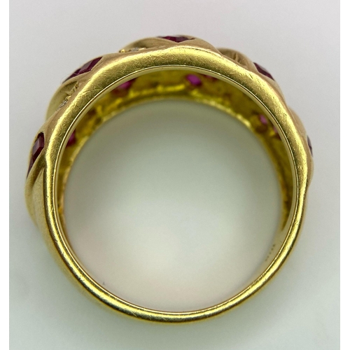 76 - A 18K YELLOW GOLD DIAMOND & RUBY STRIPED RING. 5.9G SIZE L

ref: SC 1096