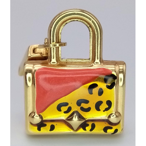 181 - A 18K YELLOW GOLD ENAMELLED LOTO HANDBAG CHARM approx 3.46G  33mm x 18mm

ref:SC 1084