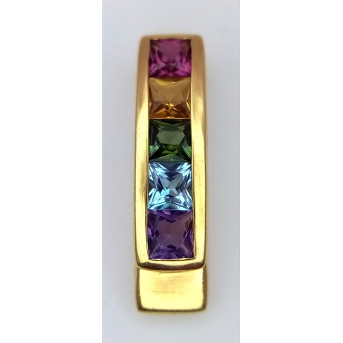 447 - A 18K YELLOW GOLD MULTI COLOUR GEMSTONE DROP PENDANT 2.2G  19mm X 5mm

ref: SC 1101