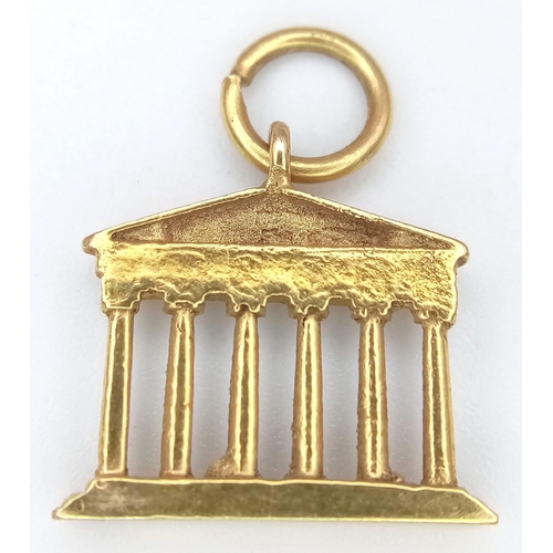 468 - A 18K YELLOW GOLD PARTHENON ANCIENT GREEK TEMPLE CHARM approx 1.86G  19mm x 15mm

ref: SC 1093