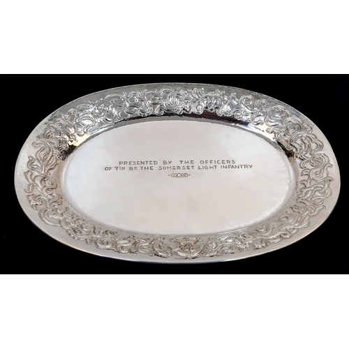 324 - A Solid Silver (800) Decorative Serving Tray Presented by the Officers of The Somerset Light Infantr... 