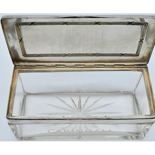 33 - A Rare 1936 Christmas Gift Crystal Glass Box with hallmarked .800 silver lid, that has been hand eng... 