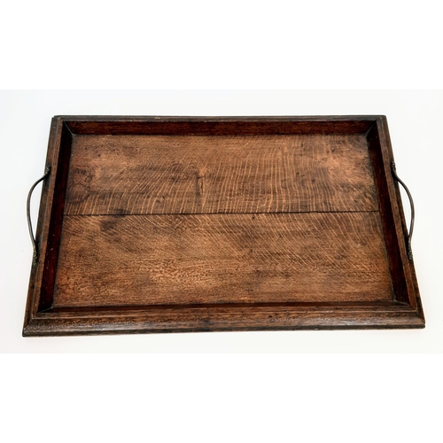 339 - A good honest piece of Victoriana. An antique, solid oak, serving tray with bronze handles. Dimensio... 