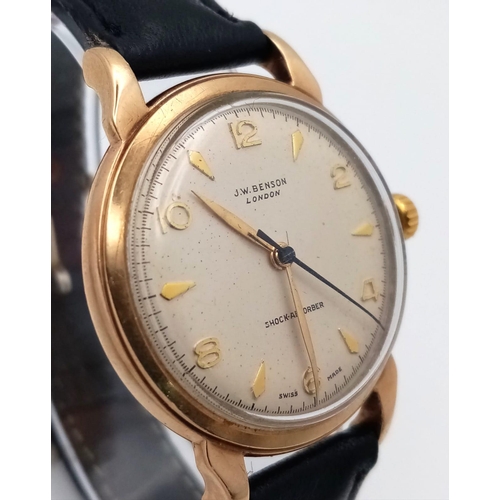 254 - A FABULOUS EXAMPLE OF A VINTAGE 9K GOLD WRIST WATCH MADE BY THE FAMOUS J.W BENSON COMPANY , RECENTLY... 