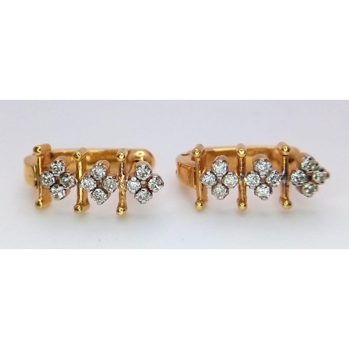 260 - AN EXCELLENT VINTAGE PAIR OF 14K YELLOW GOLD DIAMOND CLUSTER HOOP EARRINGS 0.50CT 4.5G APPROX 16mm x... 