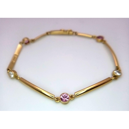 27 - A 18K YELLOW GOLD DIAMOND & PINK SAPPHIRE BRACELET 0.25CT DIAMONDS & 0.45CT PINK SAPPHIRES 5.8G  17.... 