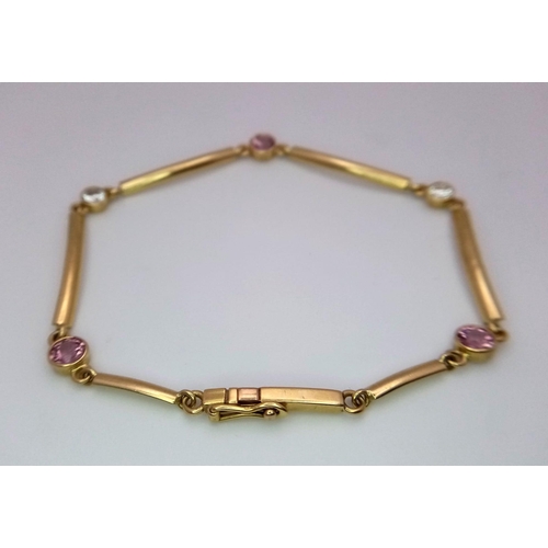 27 - A 18K YELLOW GOLD DIAMOND & PINK SAPPHIRE BRACELET 0.25CT DIAMONDS & 0.45CT PINK SAPPHIRES 5.8G  17.... 