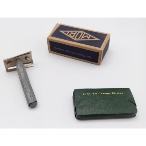 278 - WW2 German razor (new in packet) box of unopened razor blades and an unopened bar of soap.