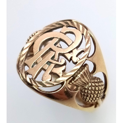 503 - A 9K YELLOW GOLD GLASGOW RANGERS EMBLEM RING 4.3G  SIZE T

ref: SC 1009