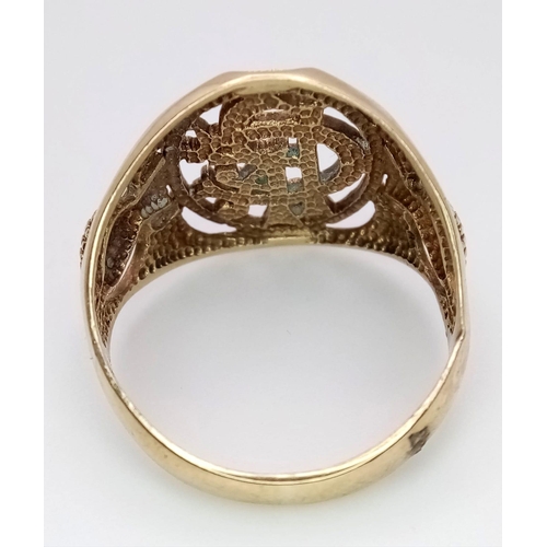 503 - A 9K YELLOW GOLD GLASGOW RANGERS EMBLEM RING 4.3G  SIZE T

ref: SC 1009