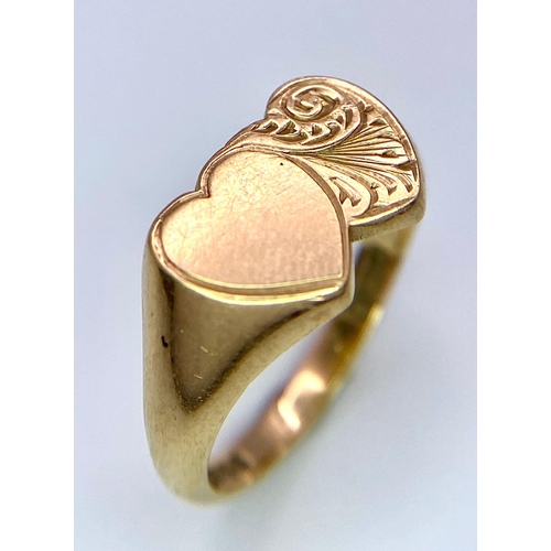 300 - A 9K YELLOW GOLD DOUBLE HEART SIGNET RING 3.9G SIZE L 1/2

ref: SC 1036