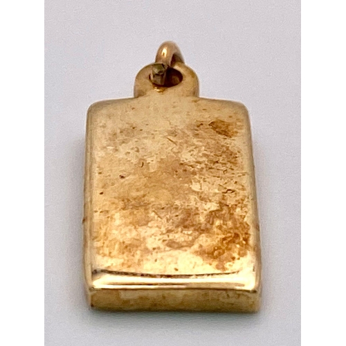 307 - A 9K YELLOW GOLD FULL HALLMARKED INGOT CHARM/PENDANT 3.8G  22MM X 10MM

ref: SC 1041