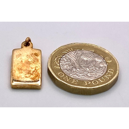 307 - A 9K YELLOW GOLD FULL HALLMARKED INGOT CHARM/PENDANT 3.8G  22MM X 10MM

ref: SC 1041