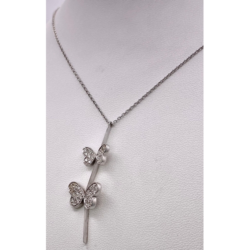 90 - A 18K WHITE GOLD DIAMOND SET BUTTERFLY PENDANT ON CHAIN NECKLACE DESIGNED BY PASCAL 5.1G , 41.5cm ch... 