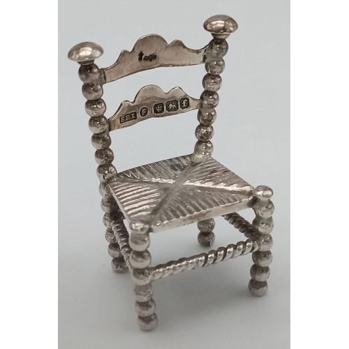 58 - A Rare Imported Sterling Silver Miniature Chair Figure - 4cm tall. The chair has hallmarks for Sheff... 