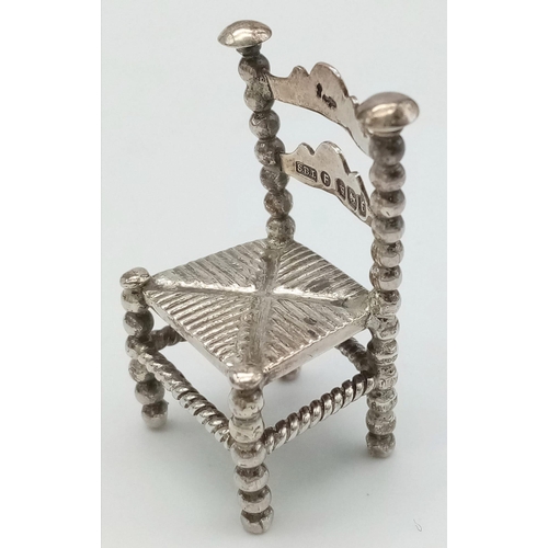 58 - A Rare Imported Sterling Silver Miniature Chair Figure - 4cm tall. The chair has hallmarks for Sheff... 