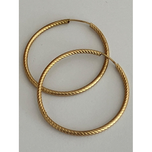 189 - 2 x PAIRS of  9 carat GOLD EARRINGS. A Beautiful pair of fancy hoop earrings 3 cm diameter, together... 