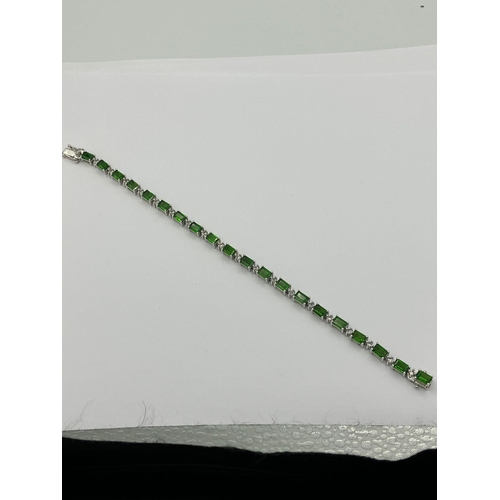 224 - Beautiful GREEN DIOPSIDE and SILVER TENNIS BRACELET, Having 20 Emerald Cut Diopside Gemstones separa... 