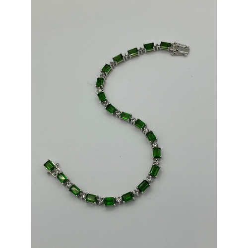 224 - Beautiful GREEN DIOPSIDE and SILVER TENNIS BRACELET, Having 20 Emerald Cut Diopside Gemstones separa... 