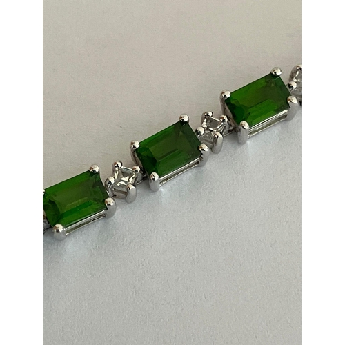 224 - Beautiful GREEN DIOPSIDE and SILVER TENNIS BRACELET, Having 20 Emerald Cut Diopside Gemstones separa... 