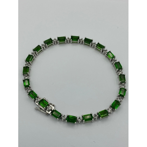 224 - Beautiful GREEN DIOPSIDE and SILVER TENNIS BRACELET, Having 20 Emerald Cut Diopside Gemstones separa... 