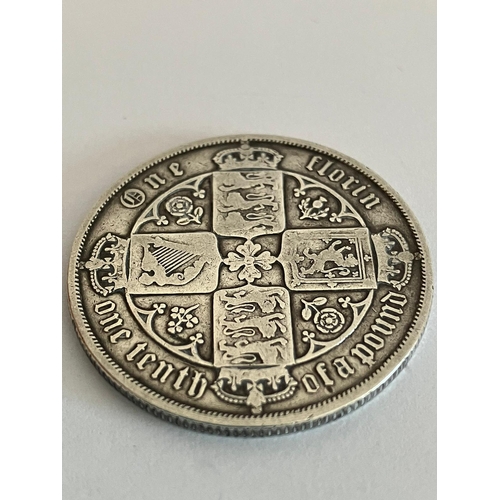 245 - 1880 VICTORIAN SILVER GOTHIC FLORIN. Fine/very fine Condition.