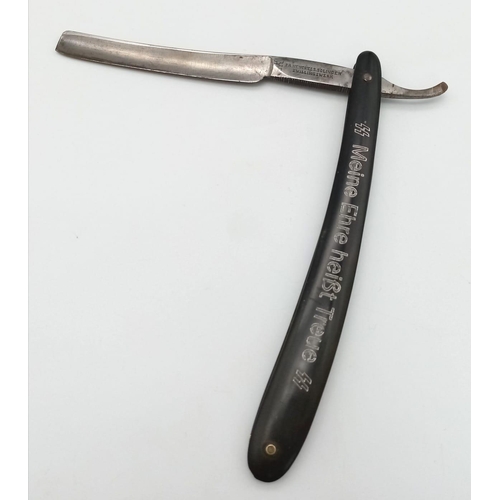 863 - A 3rd Reich Cutthroat Razor with Waffen SS Logo & Motto. Maker: J.A. Henckels. Solingen.