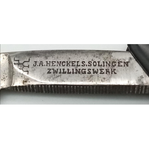 863 - A 3rd Reich Cutthroat Razor with Waffen SS Logo & Motto. Maker: J.A. Henckels. Solingen.