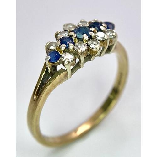 479 - A 9K YELLOW GOLD DIAMOND & SAPPHIRE CLUSTER RING 0.20CT 2.5G SIZE P 1/2

ref: SC 8037