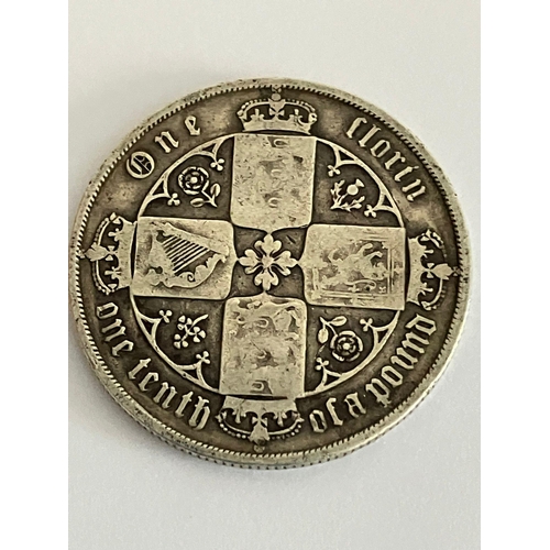 343 - Victorian SILVER GOTHIC FLORIN 1876. Fair/fine condition.