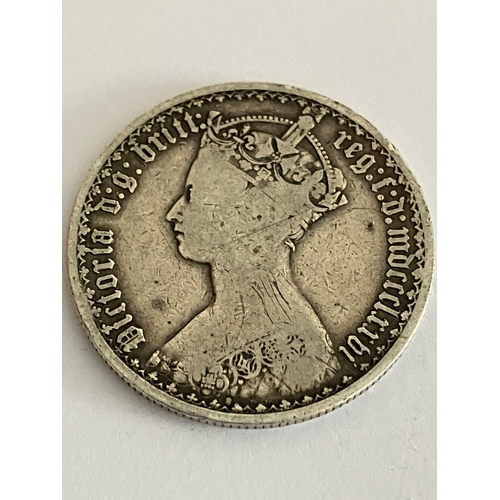 343 - Victorian SILVER GOTHIC FLORIN 1876. Fair/fine condition.