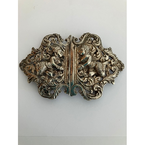 427 - SILVER Far East NURSES BELT BUCKLE. Having attractive raised Repousse Design.