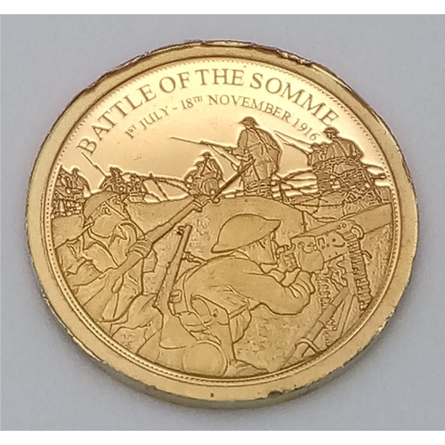 44 - A 14K Yellow Gold Battle of The Somme Miniature Gold Coin.