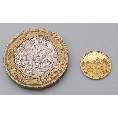 44 - A 14K Yellow Gold Battle of The Somme Miniature Gold Coin.